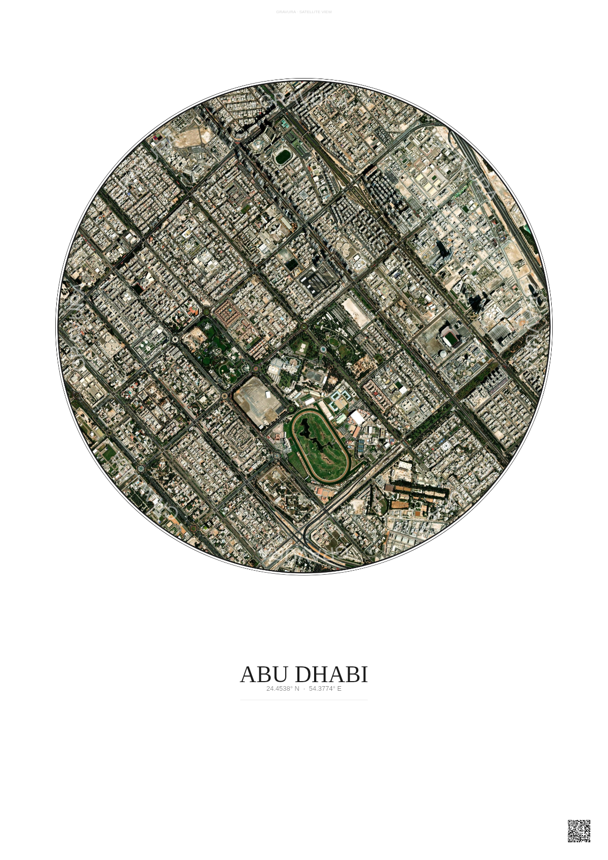 Affiche Abu Dhabi – Poster vue satellite | Gravura – Fond clair