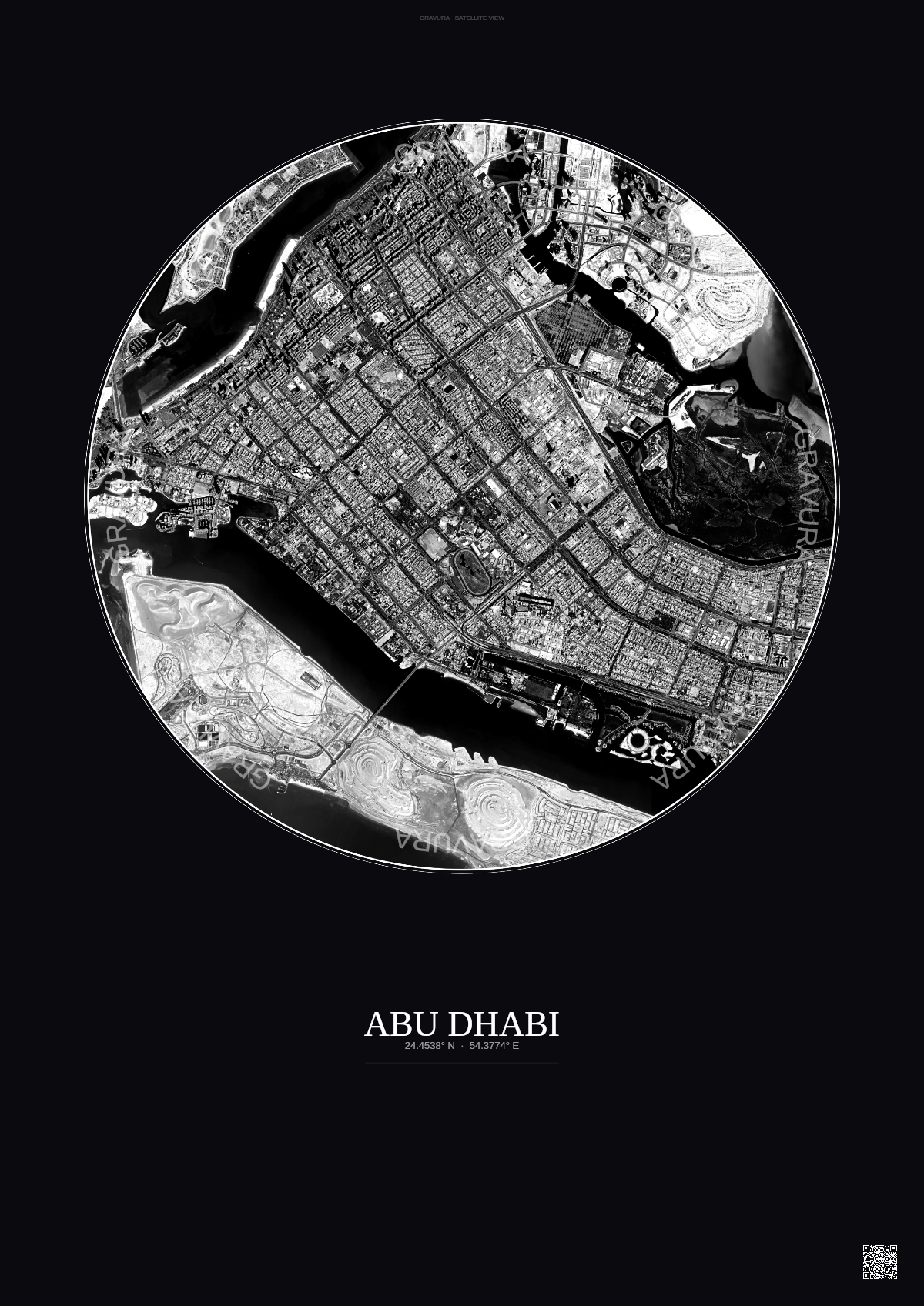 Affiche Abu Dhabi – Poster vue satellite | Gravura – Fond foncé