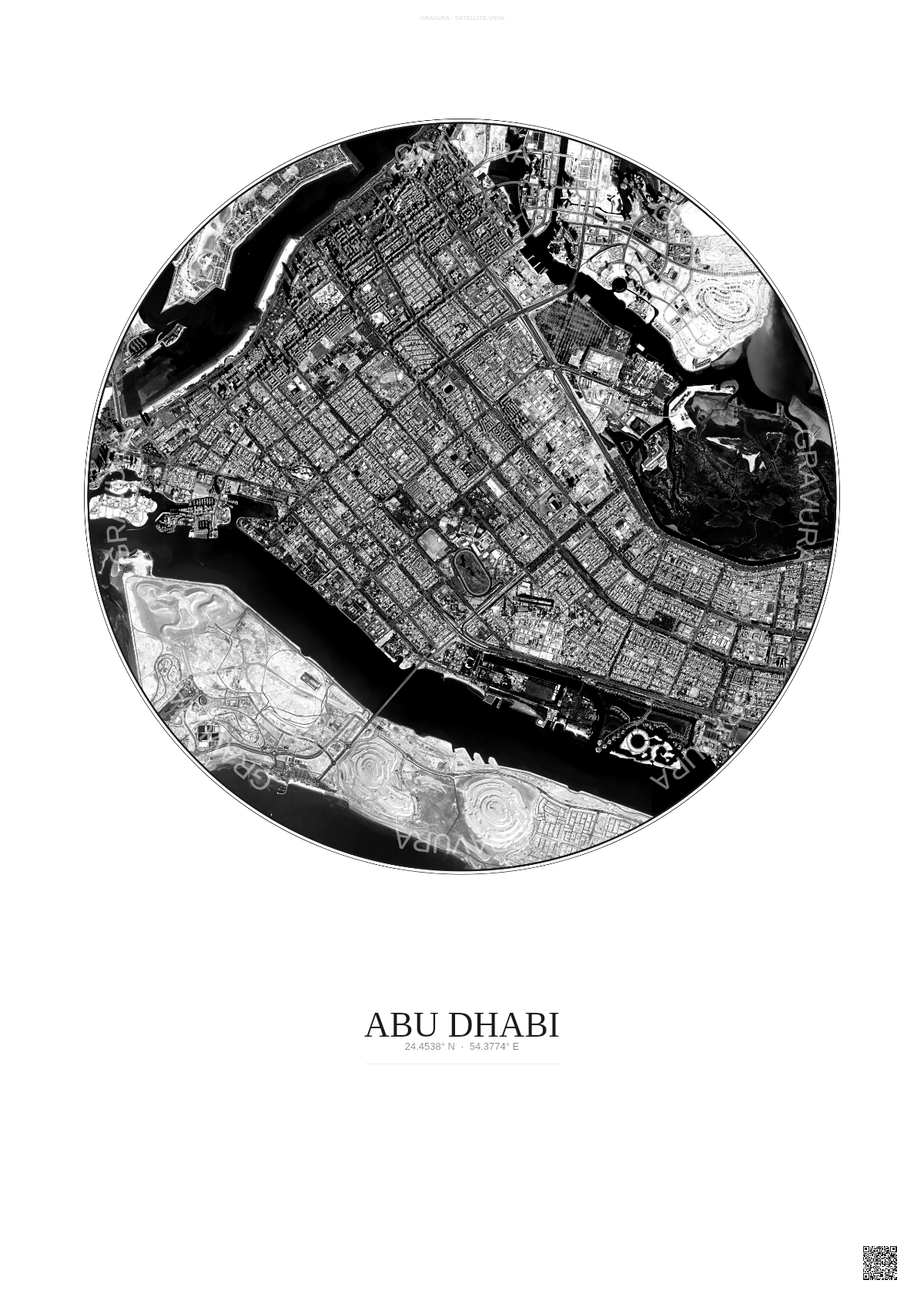 Affiche Abu Dhabi – Poster vue satellite | Gravura – Fond clair