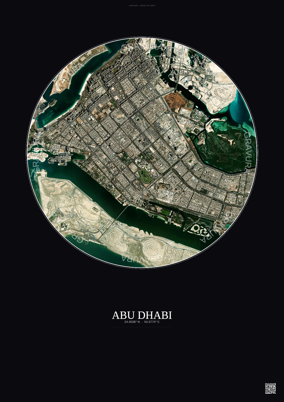 Affiche Abu Dhabi – Poster vue satellite | Gravura – Fond foncé