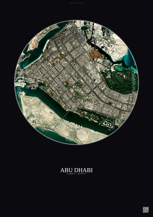 Affiche Abu Dhabi – Poster vue satellite | Gravura – Fond foncé