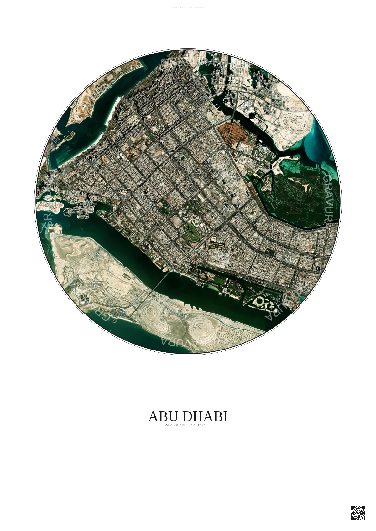 Affiche Abu Dhabi – Poster vue satellite | Gravura – Fond clair