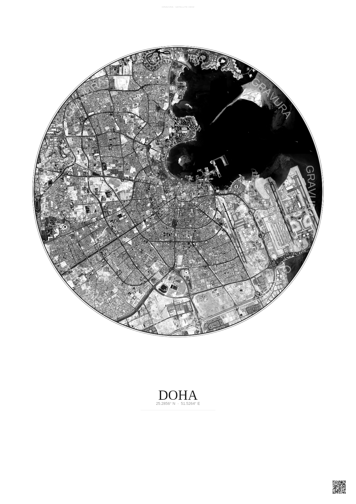Affiche Doha – Poster vue satellite | Gravura – Fond clair