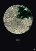 Affiche Doha – Poster vue satellite | Gravura – Fond foncé