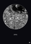 Affiche Doha – Poster vue satellite | Gravura – Fond foncé