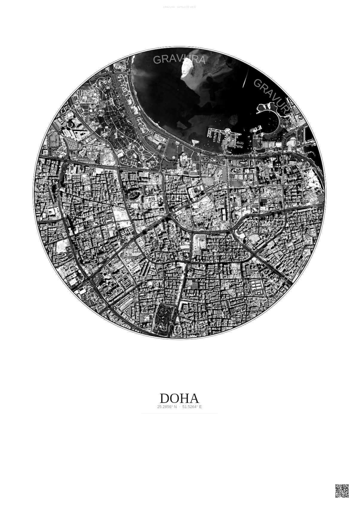 Affiche Doha – Poster vue satellite | Gravura – Fond clair