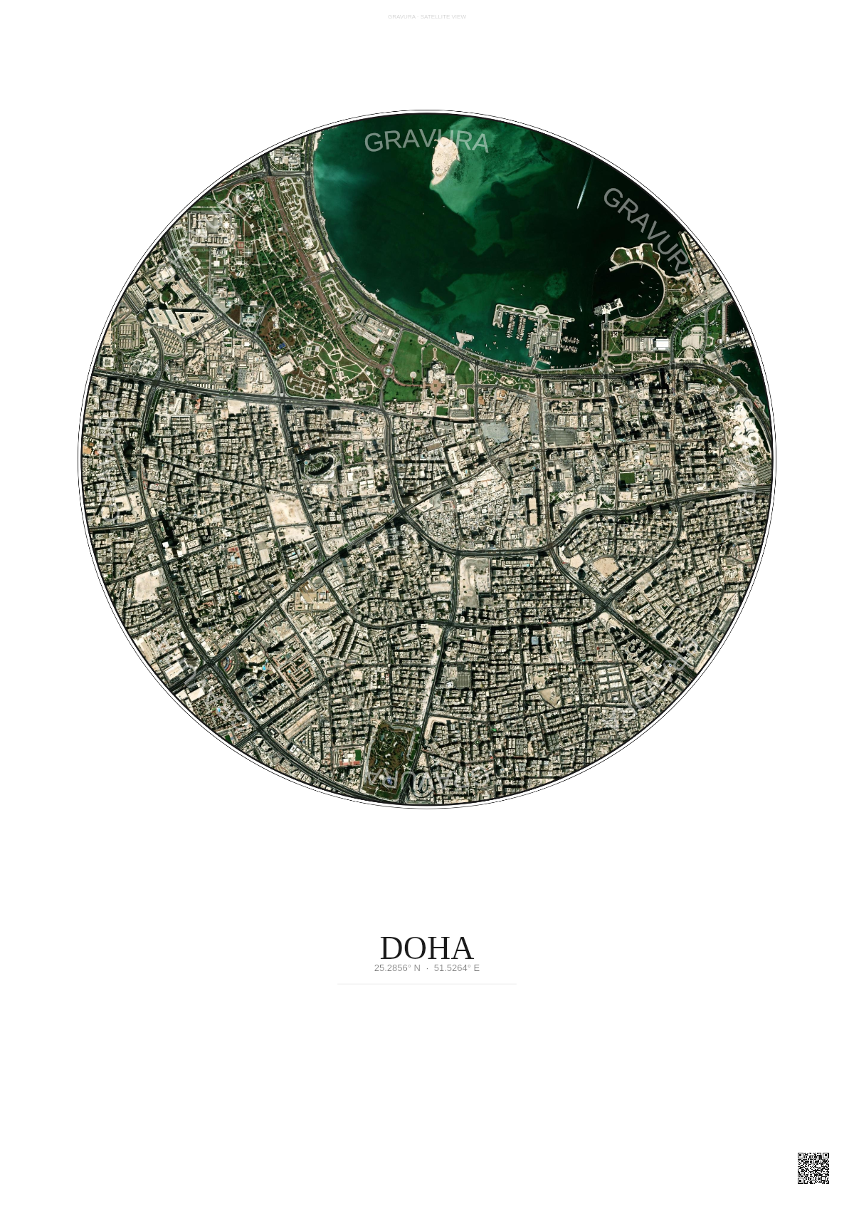 Affiche Doha – Poster vue satellite | Gravura – Fond clair