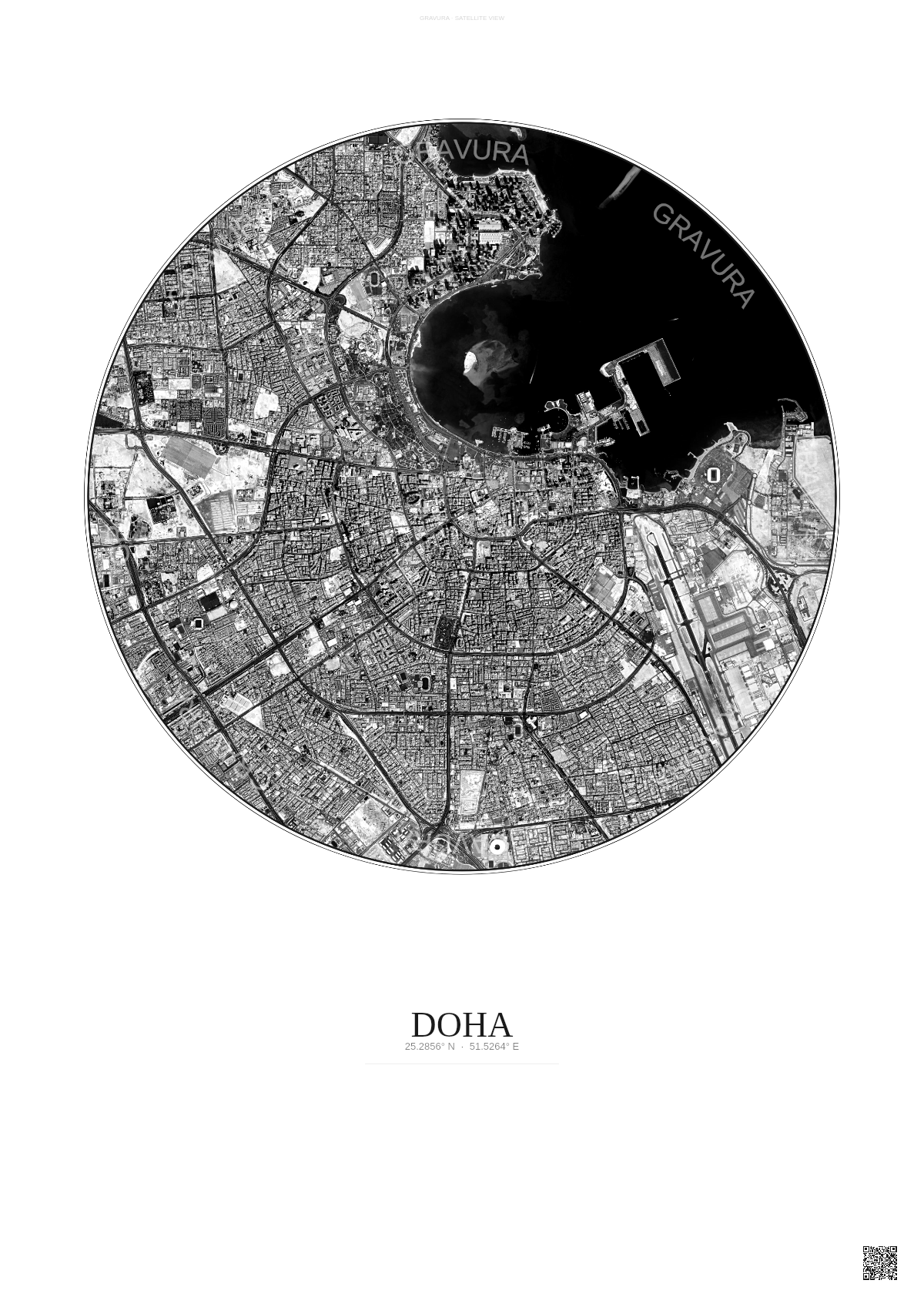 Affiche Doha – Poster vue satellite | Gravura – Fond clair