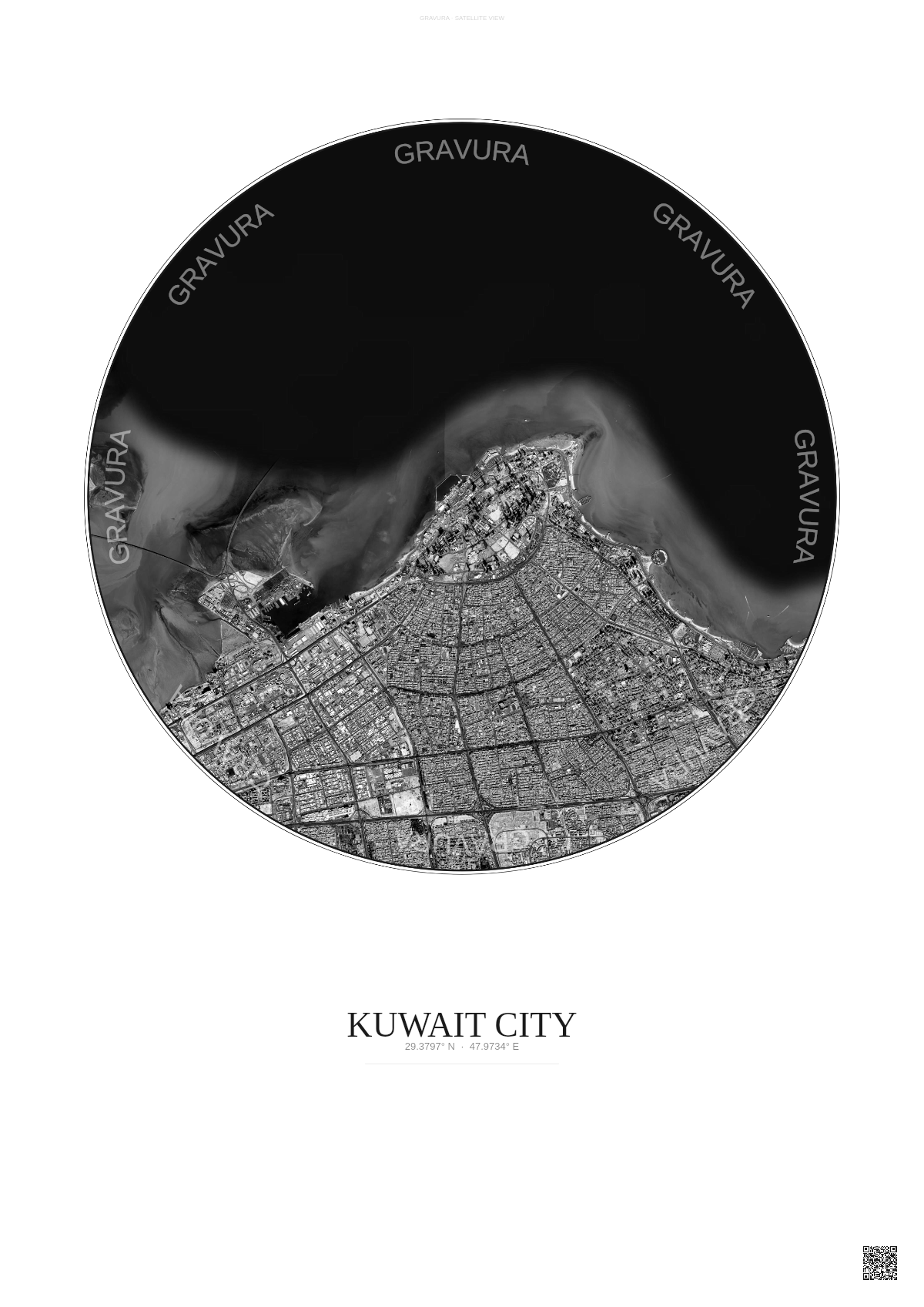 Affiche Kuwait City – Poster vue satellite | Gravura – Fond clair
