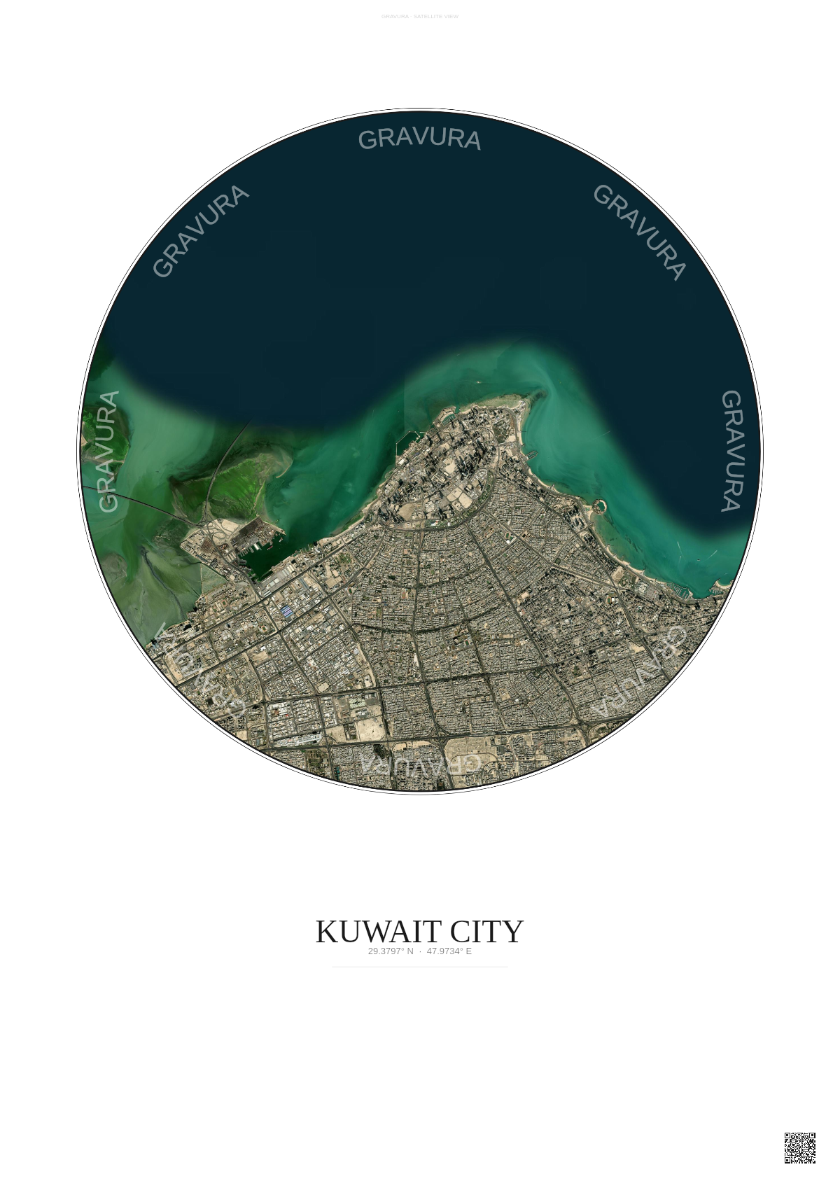 Affiche Kuwait City – Poster vue satellite | Gravura – Fond clair