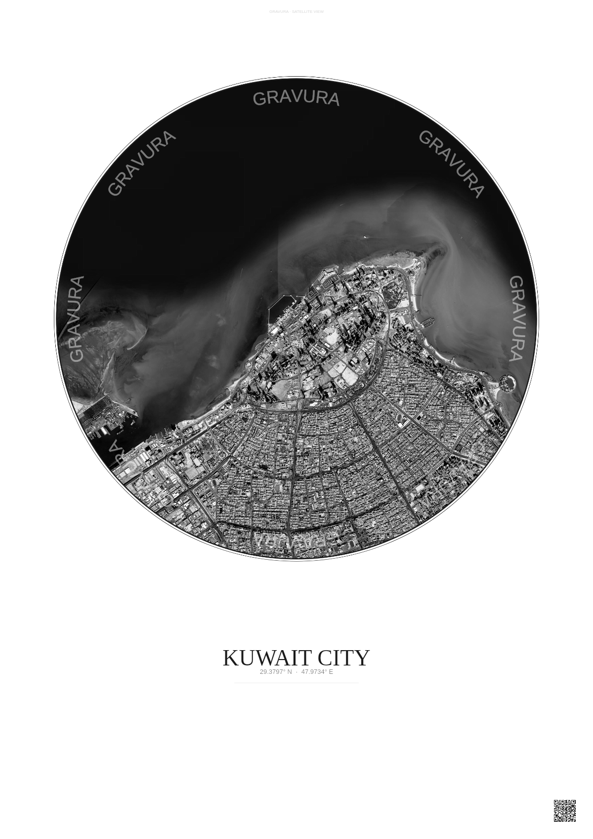 Affiche Kuwait City – Poster vue satellite | Gravura – Fond clair