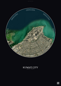Affiche Kuwait City – Poster vue satellite | Gravura – Fond foncé