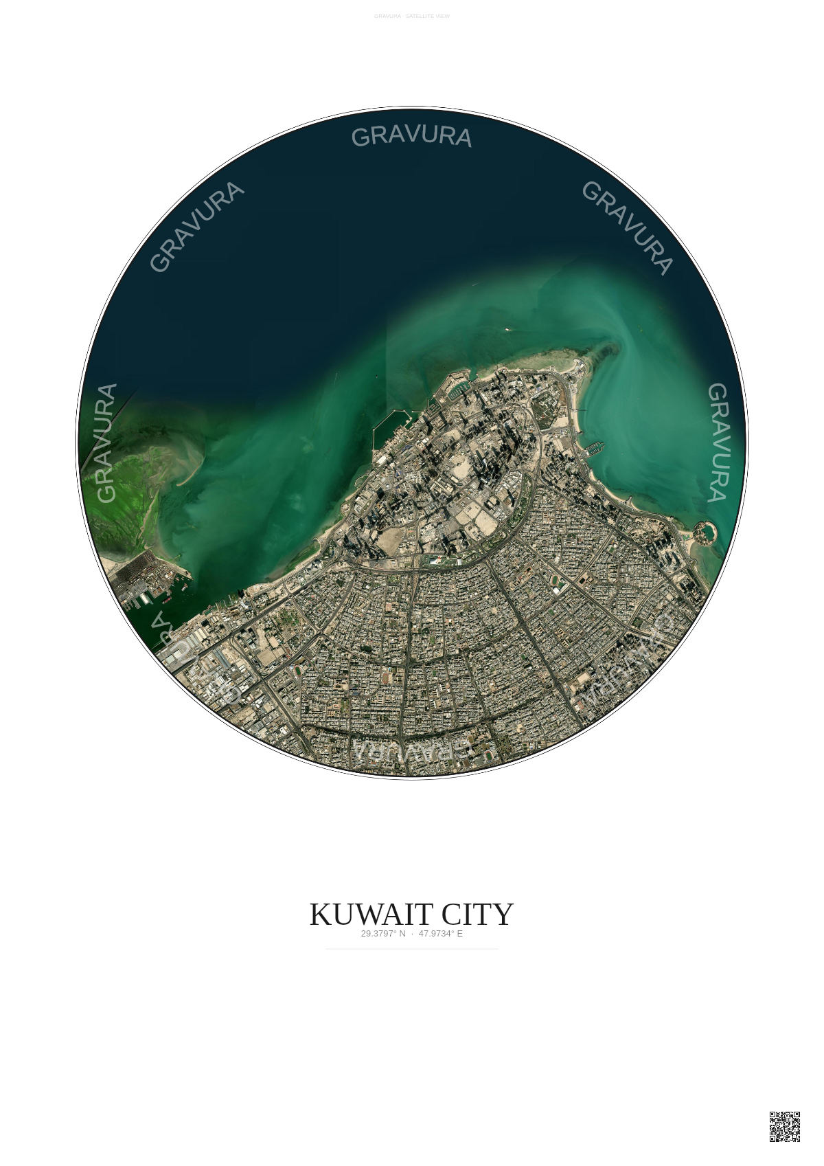 Affiche Kuwait City – Poster vue satellite | Gravura – Fond clair