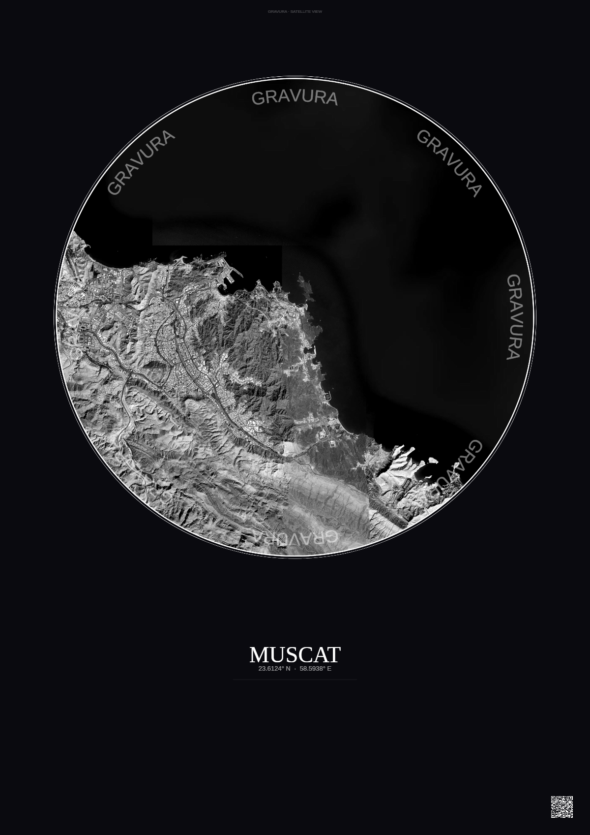 Affiche Muscat – Poster vue satellite | Gravura – Fond foncé