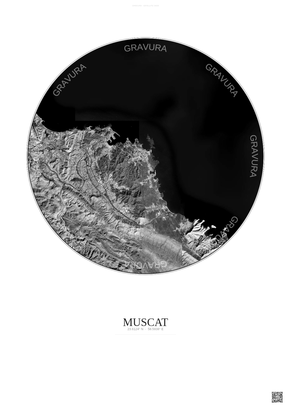 Affiche Muscat – Poster vue satellite | Gravura – Fond clair