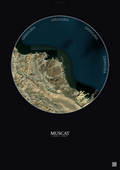 Affiche Muscat – Poster vue satellite | Gravura – Fond foncé