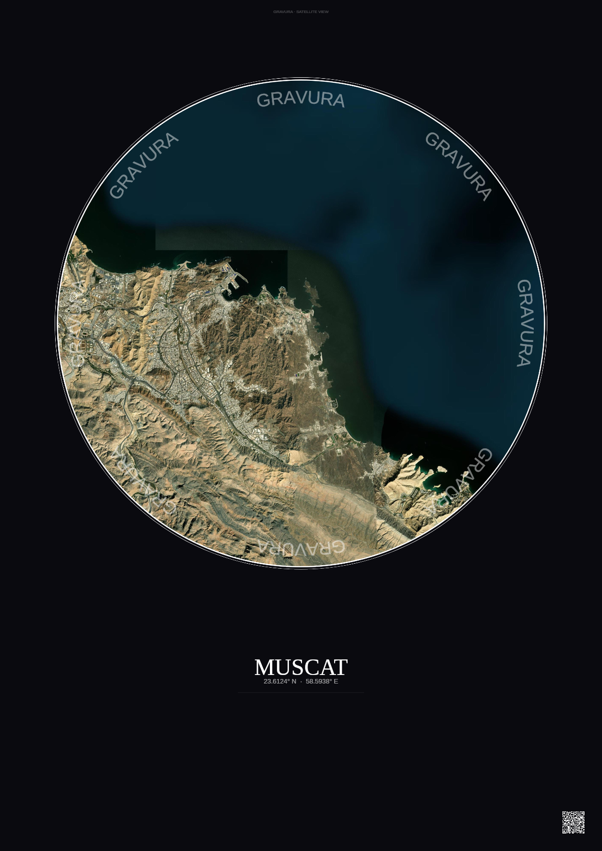 Affiche Muscat – Poster vue satellite | Gravura – Fond foncé