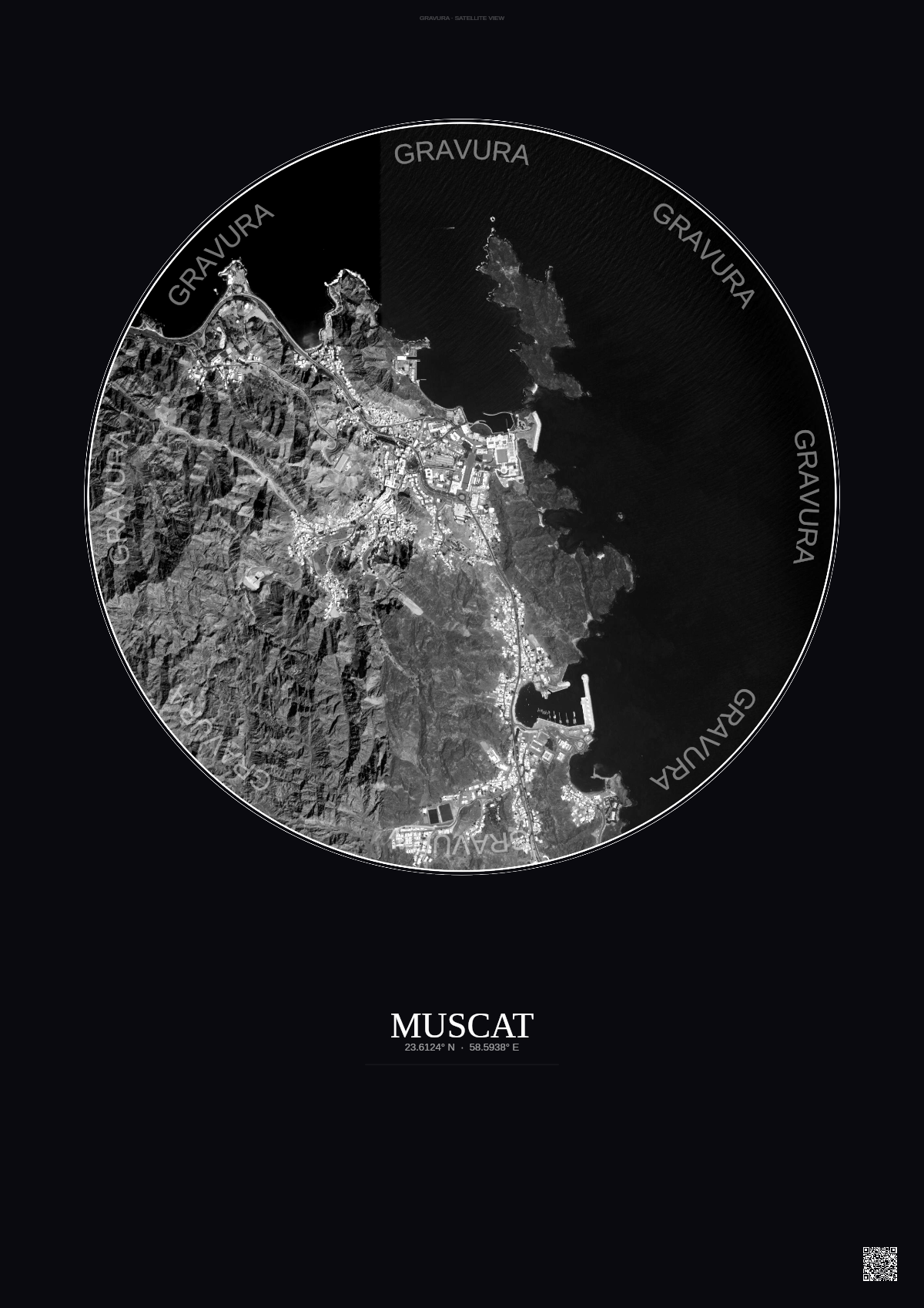 Affiche Muscat – Poster vue satellite | Gravura – Fond foncé