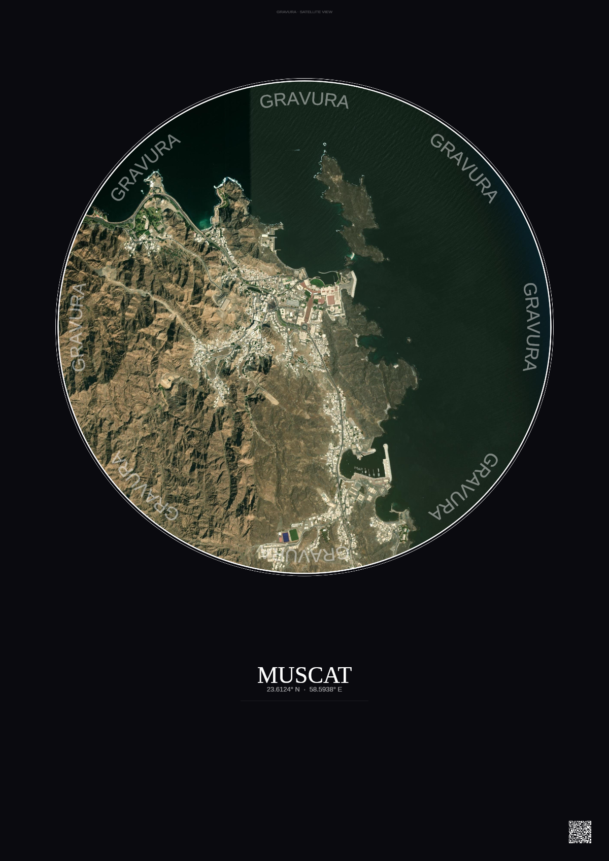 Affiche Muscat – Poster vue satellite | Gravura – Fond foncé