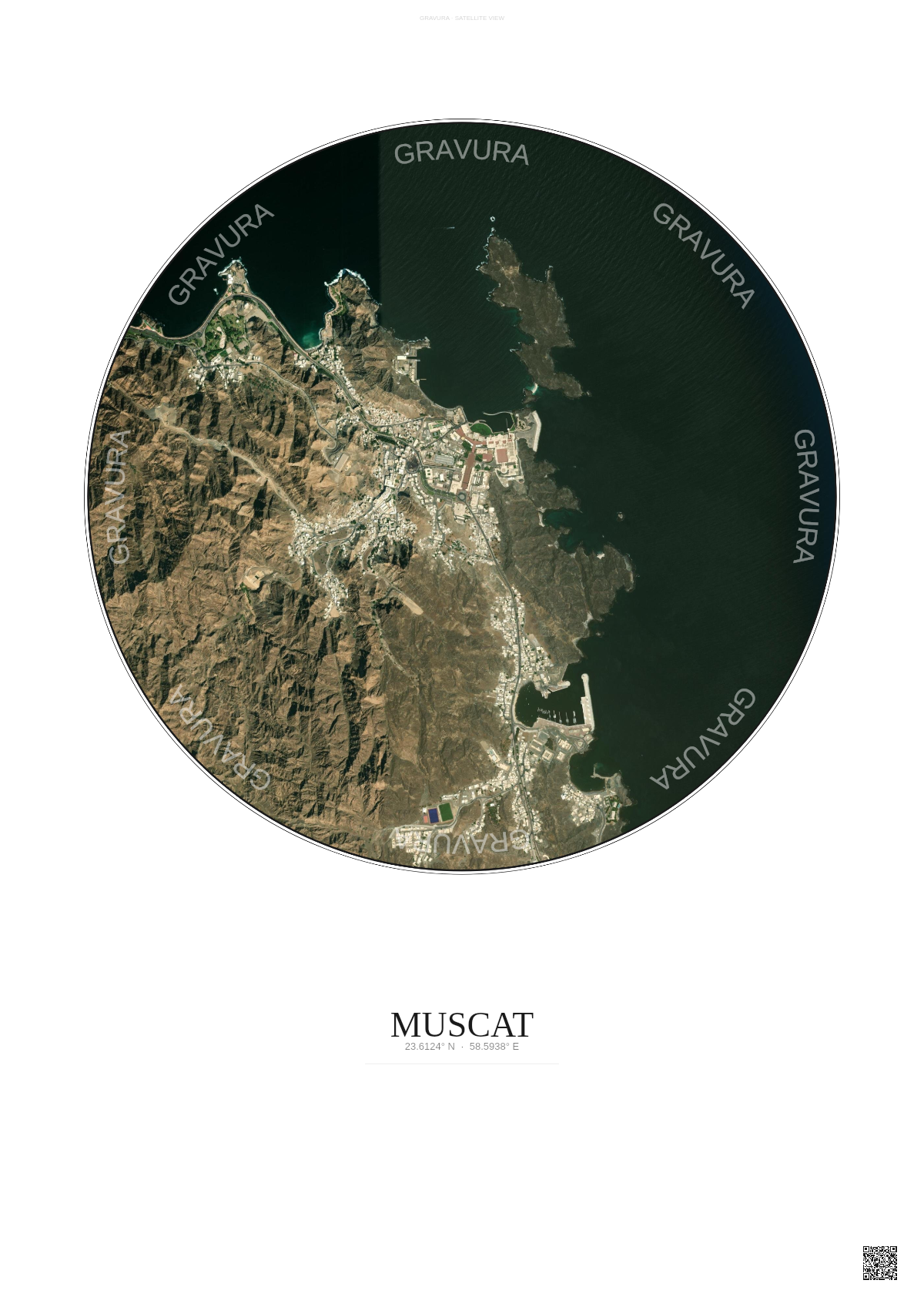 Affiche Muscat – Poster vue satellite | Gravura – Fond clair