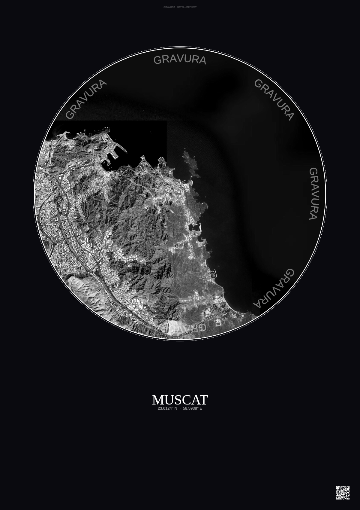 Affiche Muscat – Poster vue satellite | Gravura – Fond foncé