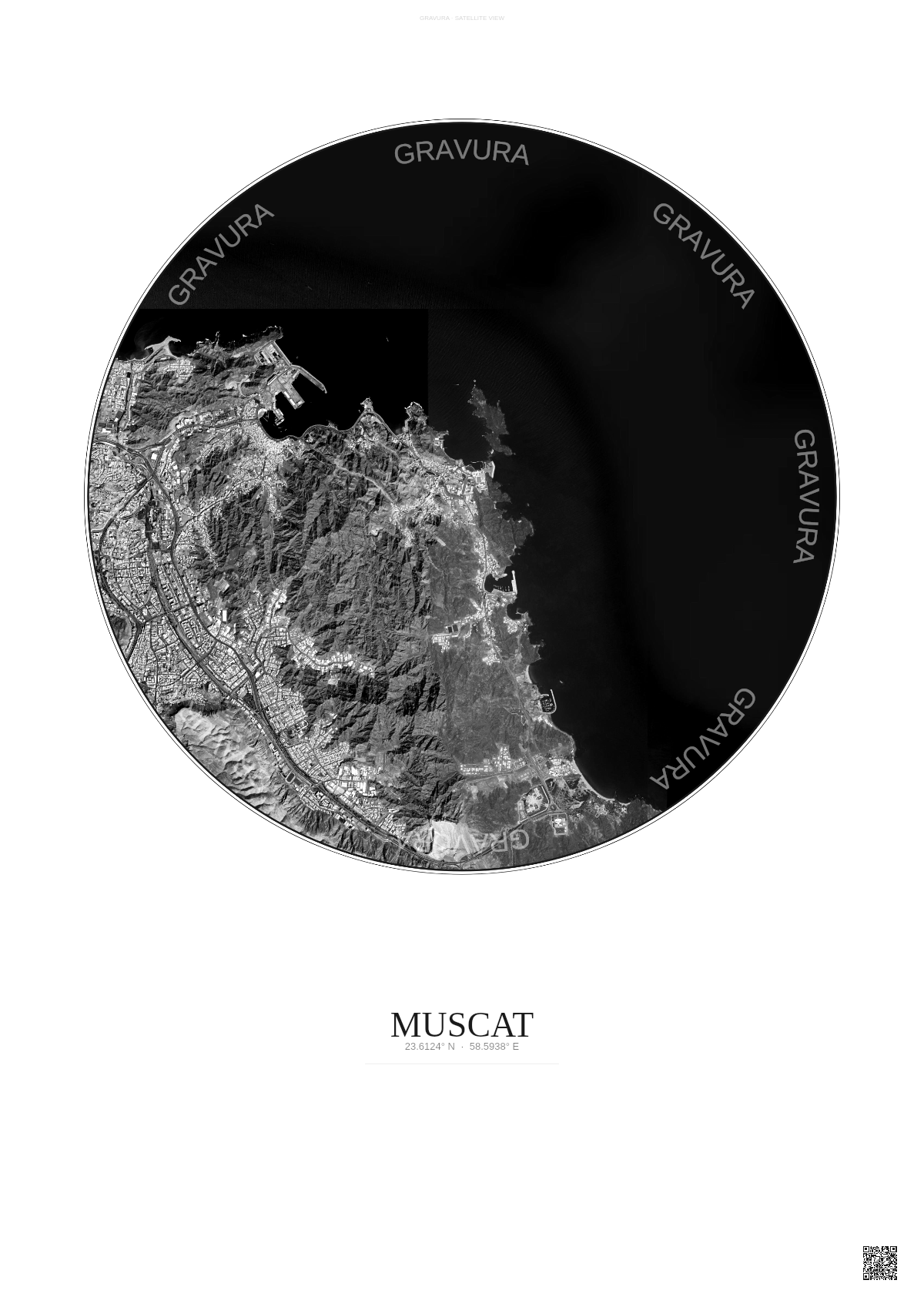 Affiche Muscat – Poster vue satellite | Gravura – Fond clair