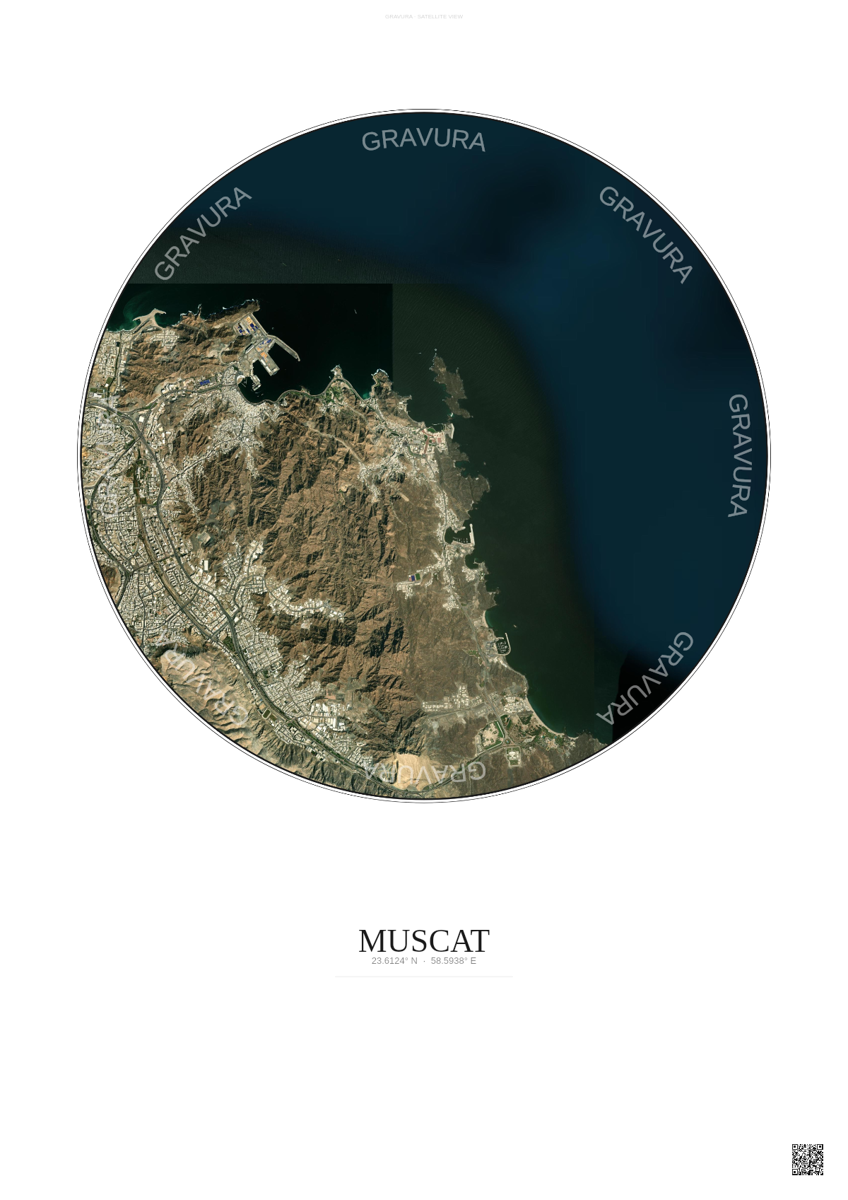 Affiche Muscat – Poster vue satellite | Gravura – Fond clair