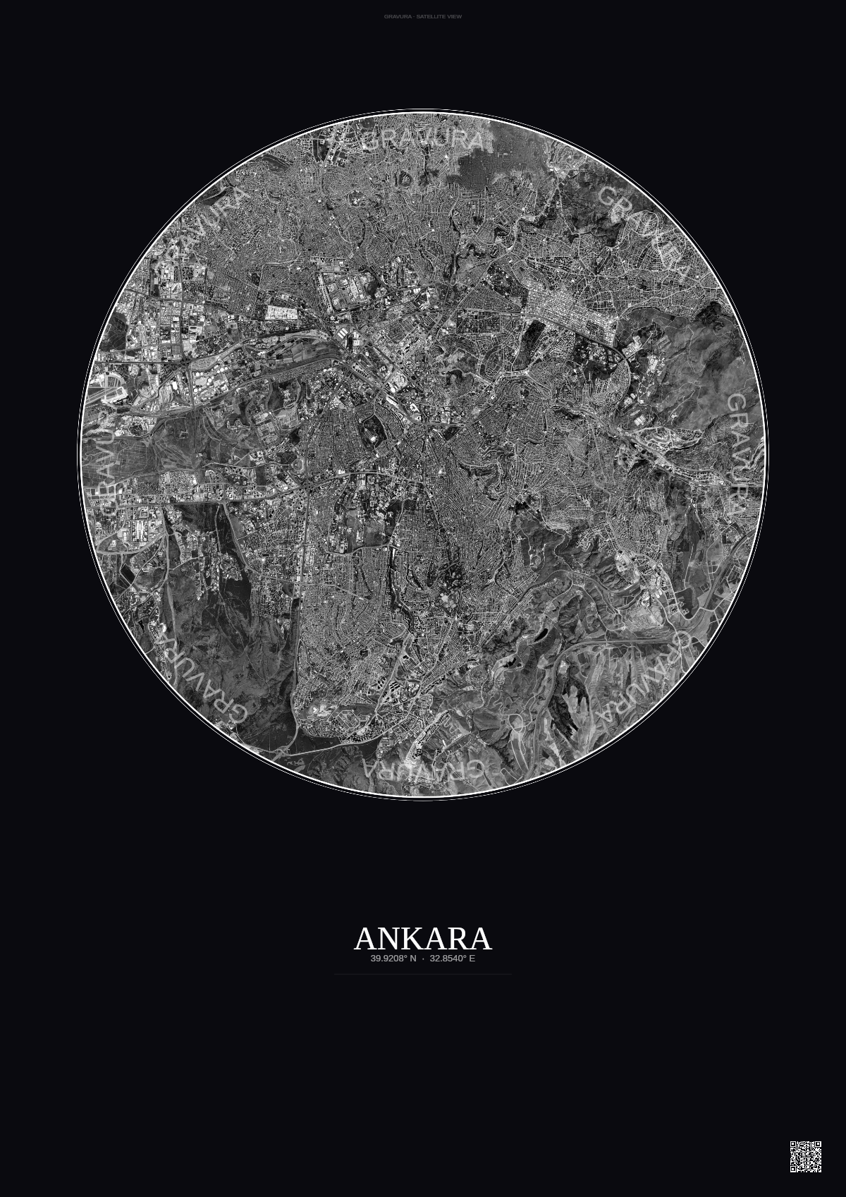 Affiche Ankara – Poster vue satellite | Gravura – Fond foncé