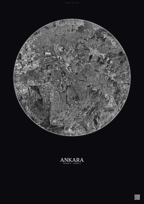 Affiche Ankara – Poster vue satellite | Gravura – Fond foncé