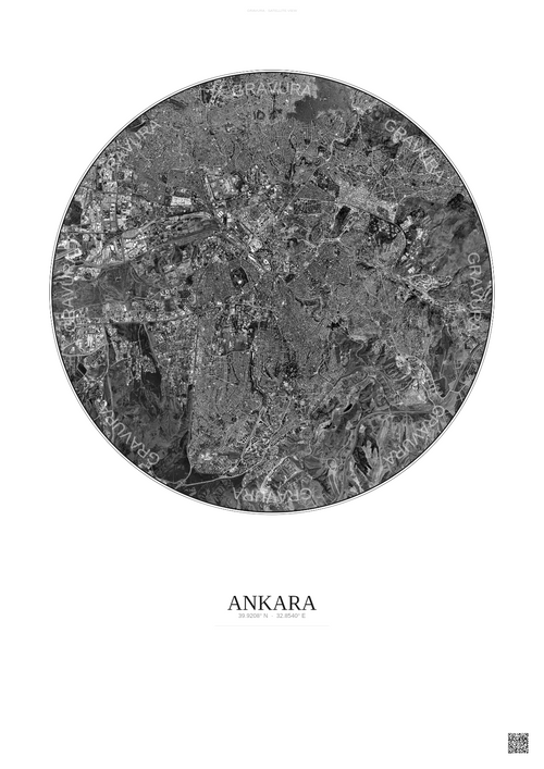 Affiche Ankara – Poster vue satellite | Gravura – Fond clair