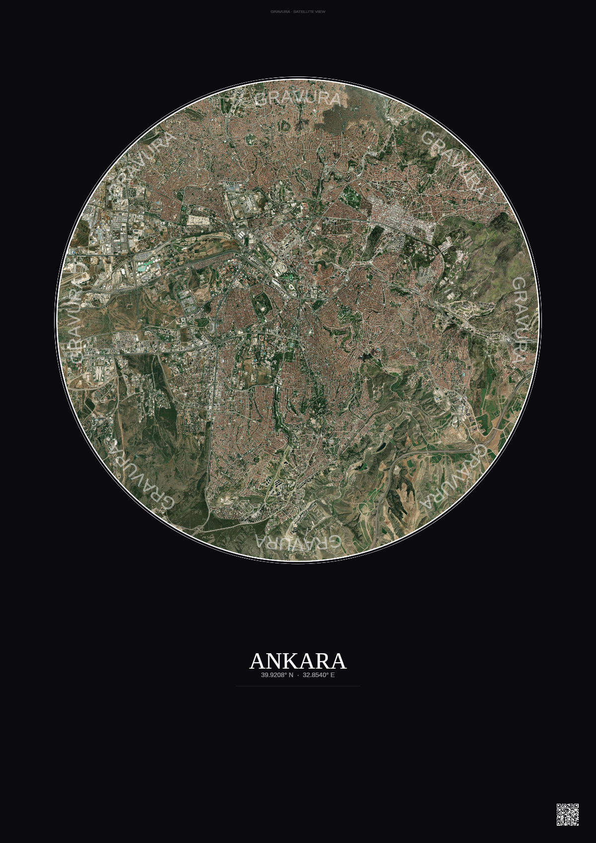 Affiche Ankara – Poster vue satellite | Gravura – Fond foncé