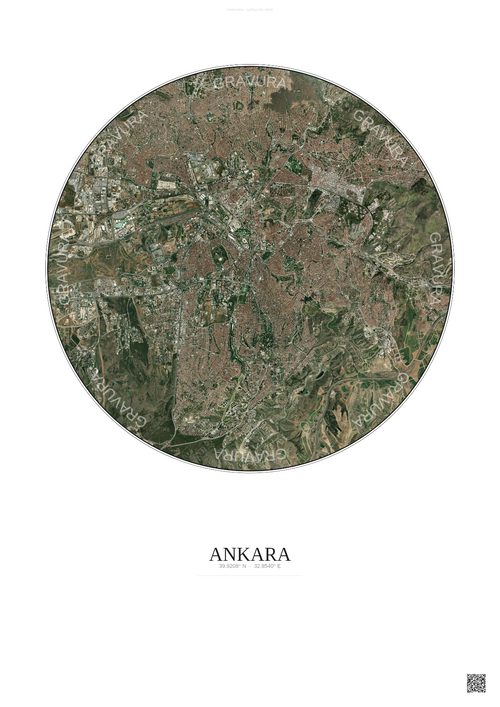 Affiche Ankara – Poster vue satellite | Gravura – Fond clair