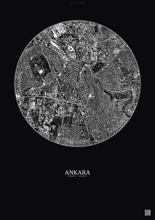 Affiche Ankara – Poster vue satellite | Gravura – Fond foncé