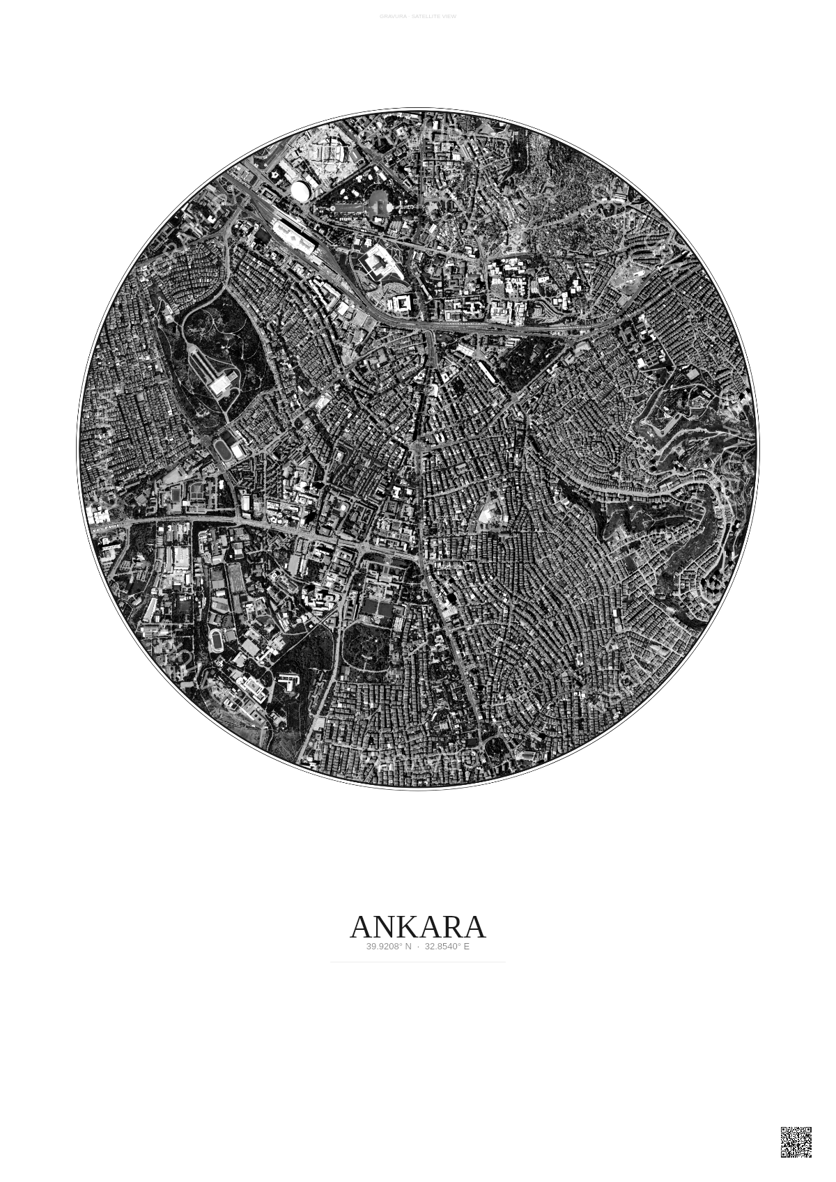 Affiche Ankara – Poster vue satellite | Gravura – Fond clair