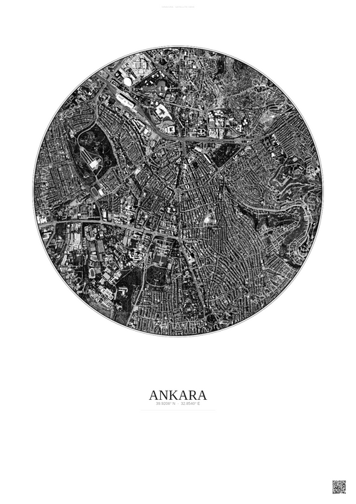 Affiche Ankara – Poster vue satellite | Gravura – Fond clair