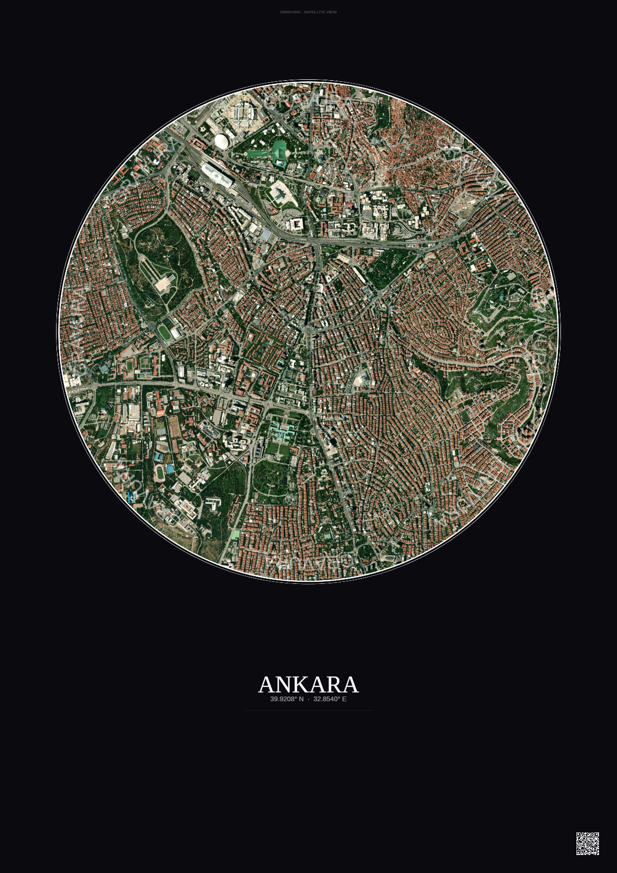 Affiche Ankara – Poster vue satellite | Gravura – Fond foncé
