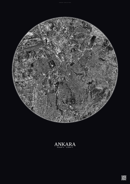 Affiche Ankara – Poster vue satellite | Gravura – Fond foncé