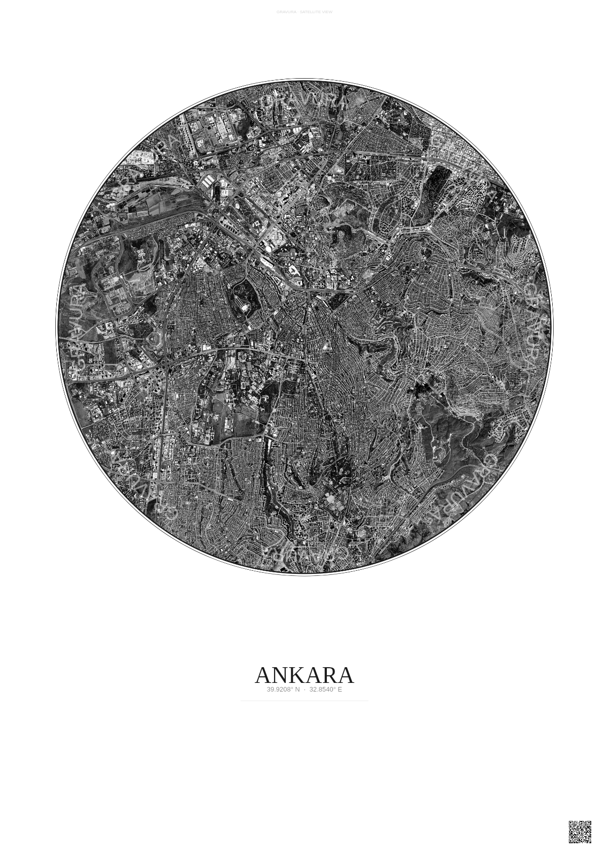 Affiche Ankara – Poster vue satellite | Gravura – Fond clair