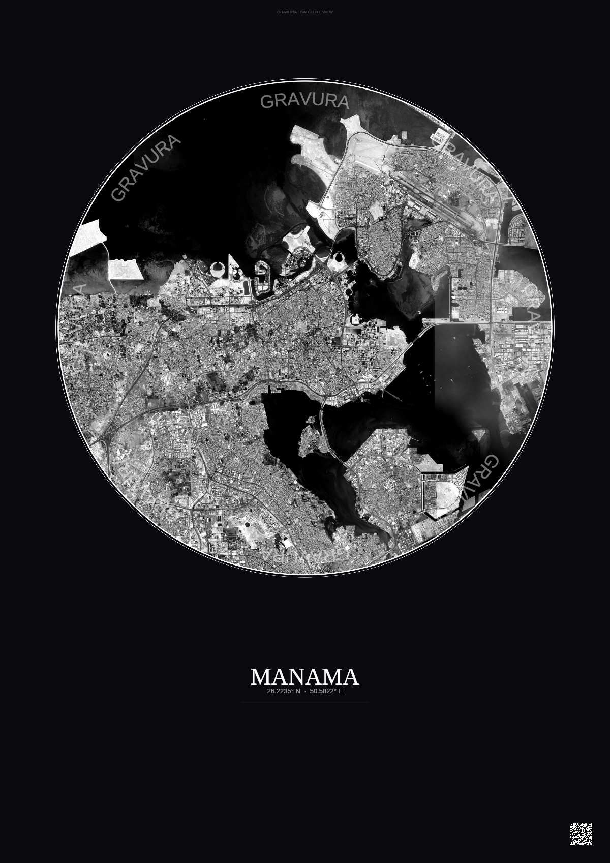 Affiche Manama – Poster vue satellite | Gravura – Fond foncé