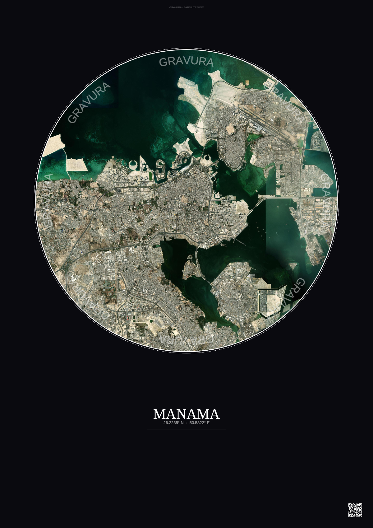 Affiche Manama – Poster vue satellite | Gravura – Fond foncé