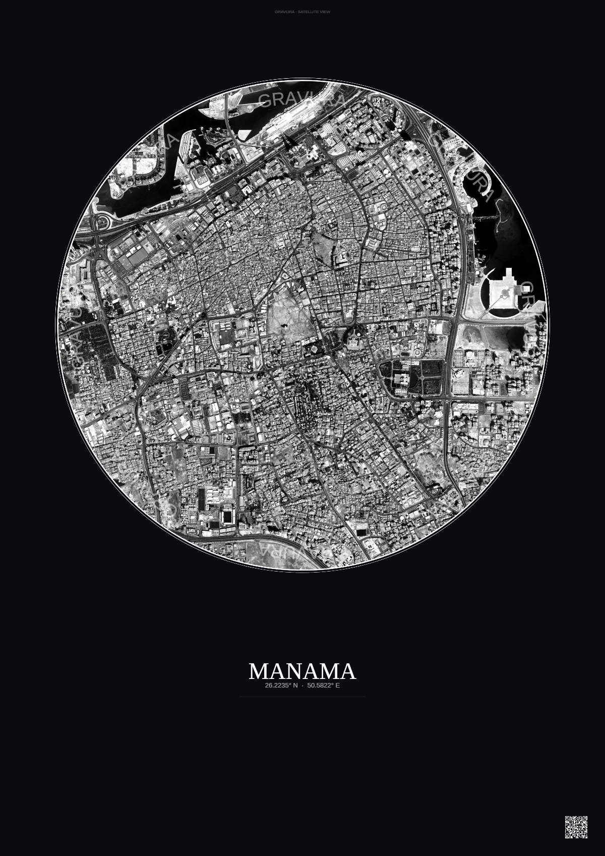 Affiche Manama – Poster vue satellite | Gravura – Fond foncé