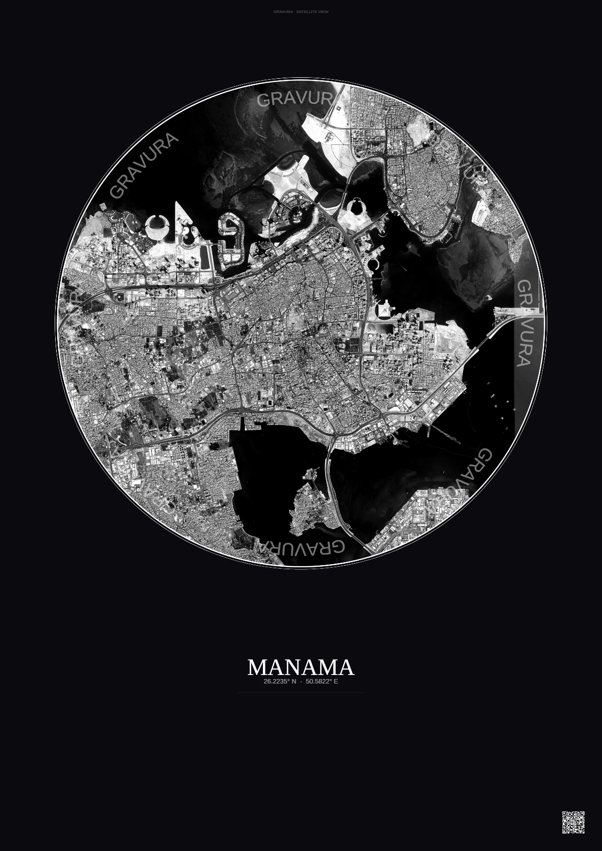 Affiche Manama – Poster vue satellite | Gravura – Fond foncé