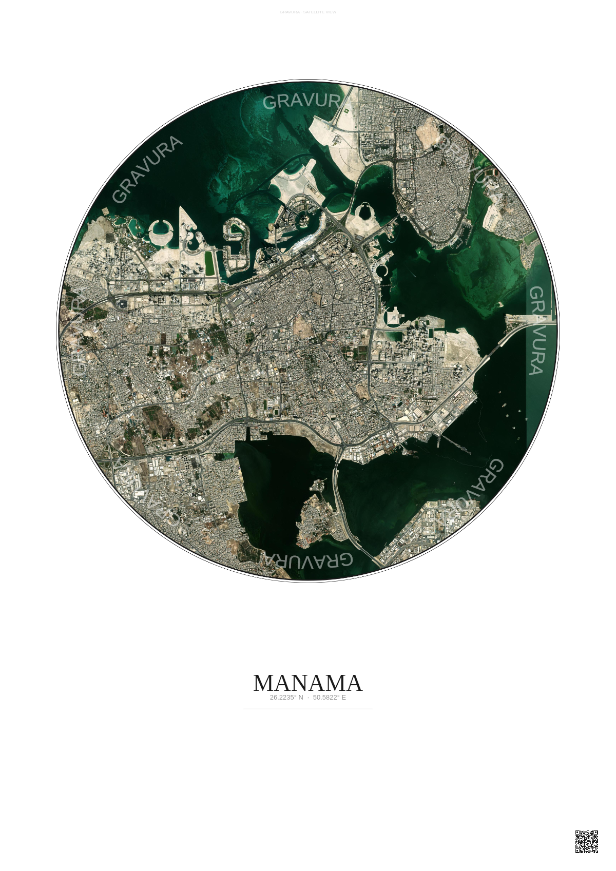 Affiche Manama – Poster vue satellite | Gravura – Fond clair
