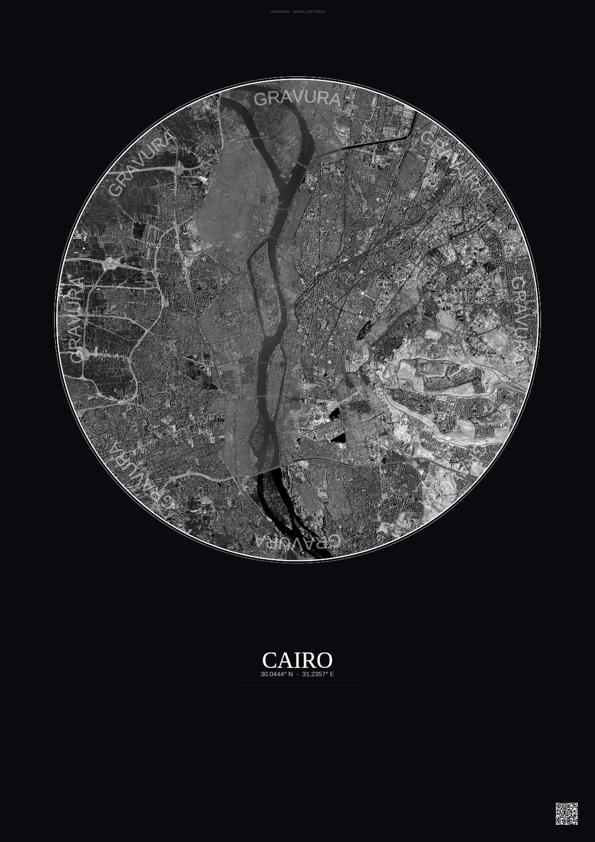 Affiche Cairo – Poster vue satellite | Gravura – Fond foncé