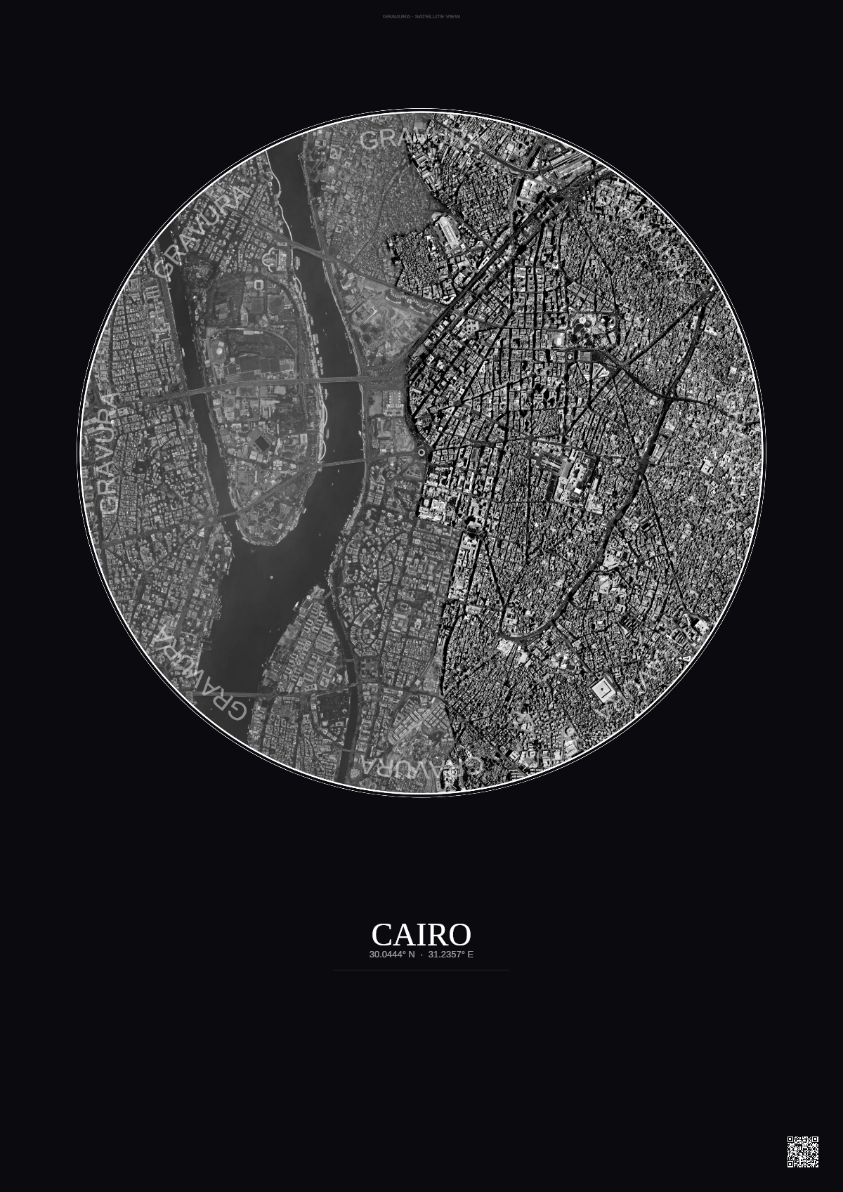 Affiche Cairo – Poster vue satellite | Gravura – Fond foncé