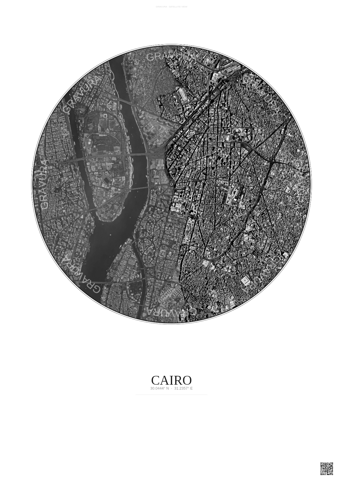 Affiche Cairo – Poster vue satellite | Gravura – Fond clair