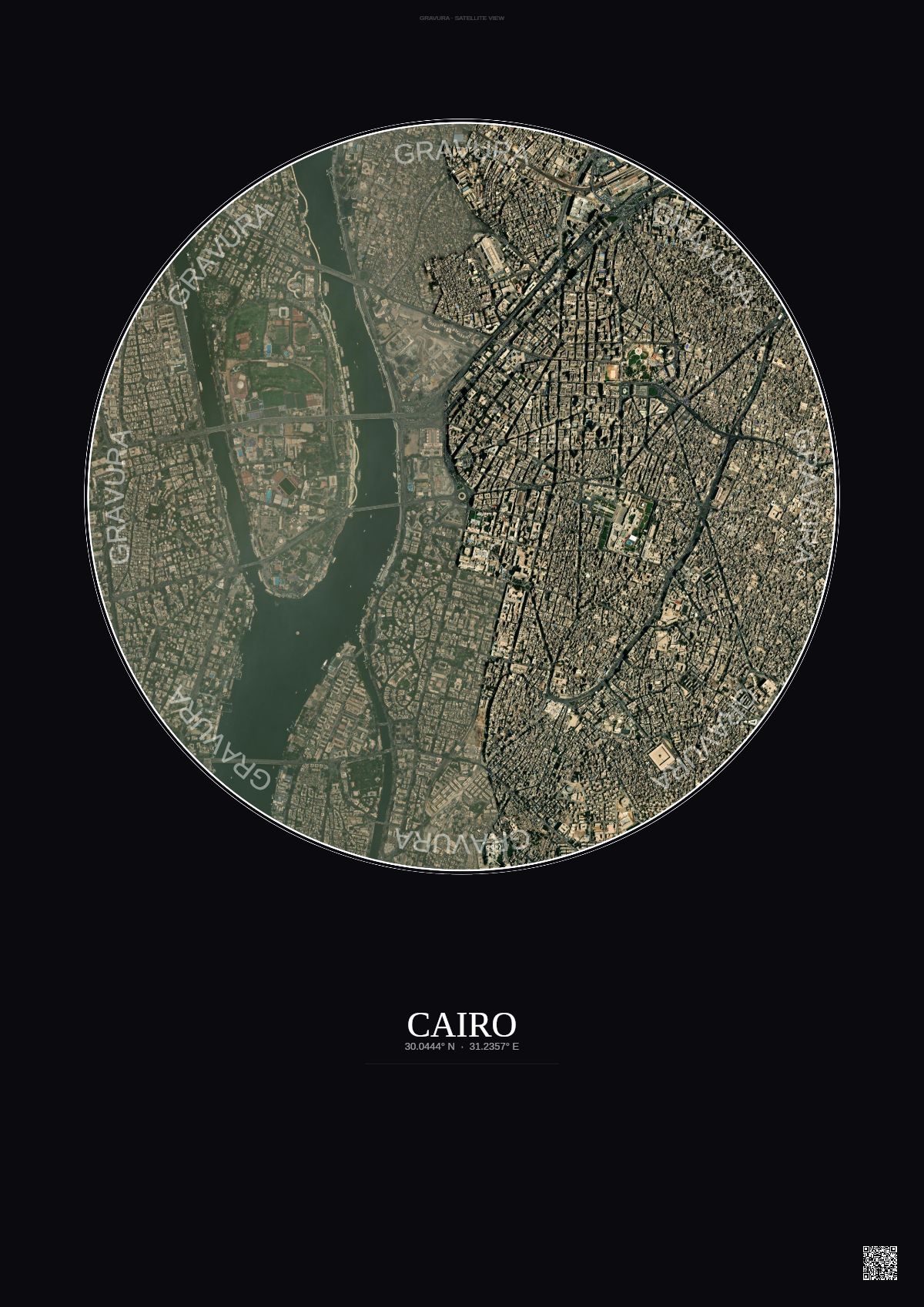 Affiche Cairo – Poster vue satellite | Gravura – Fond foncé
