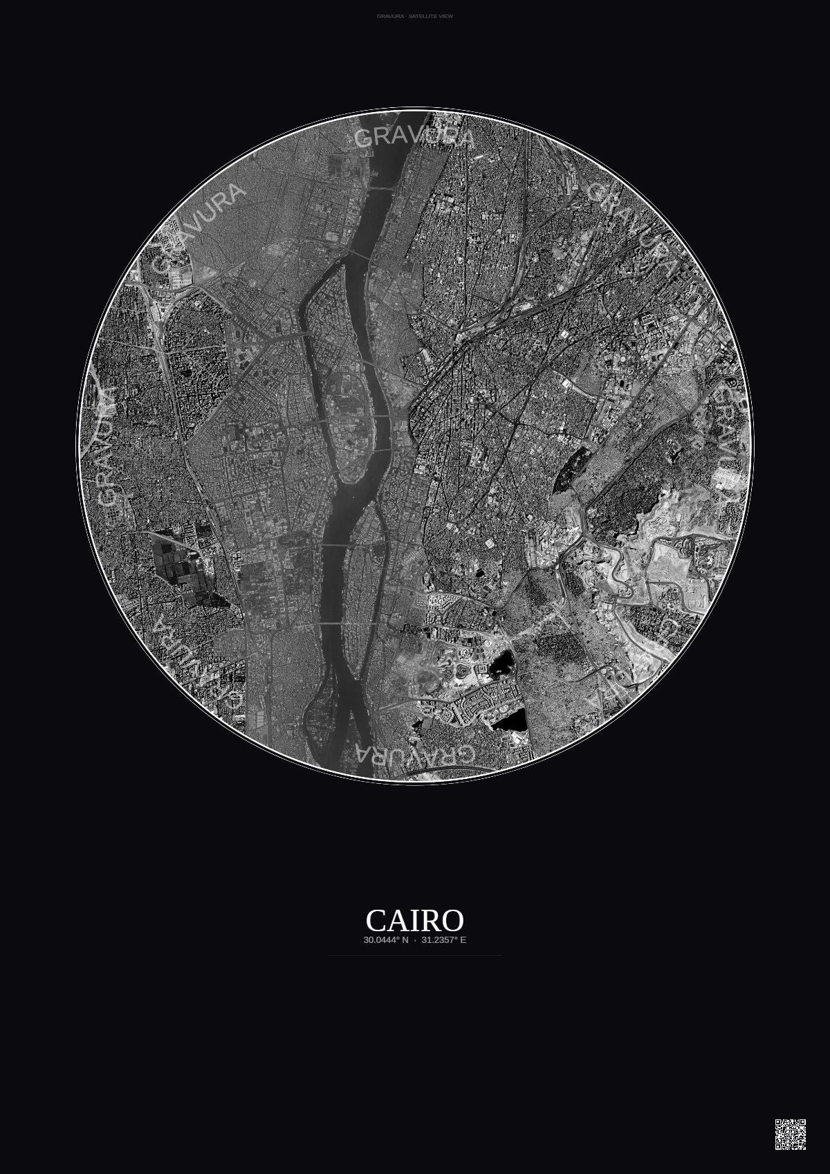 Affiche Cairo – Poster vue satellite | Gravura – Fond foncé
