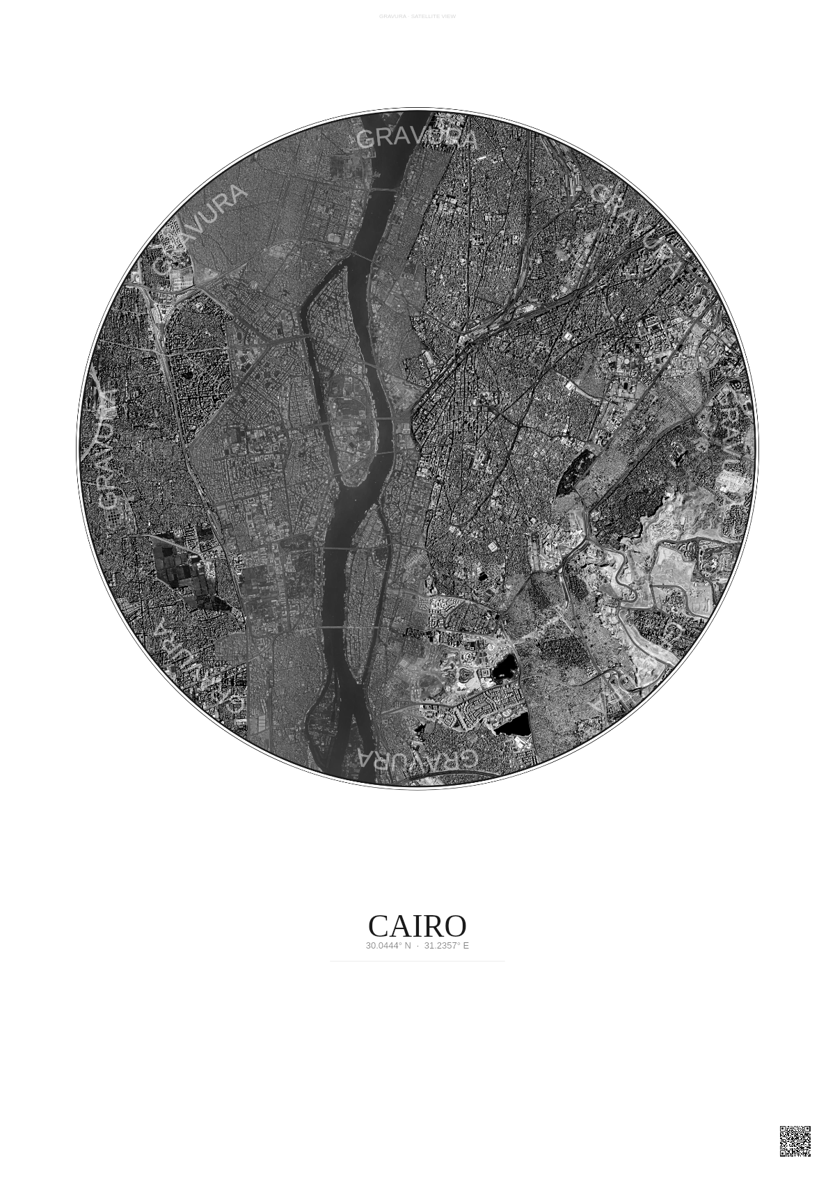 Affiche Cairo – Poster vue satellite | Gravura – Fond clair