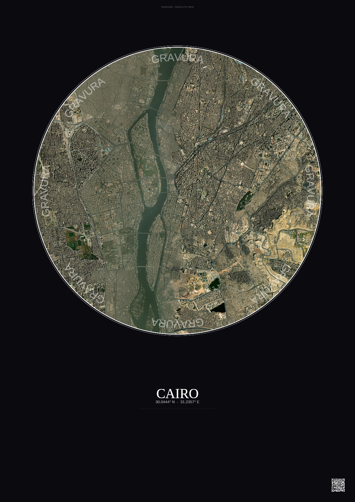 Affiche Cairo – Poster vue satellite | Gravura – Fond foncé